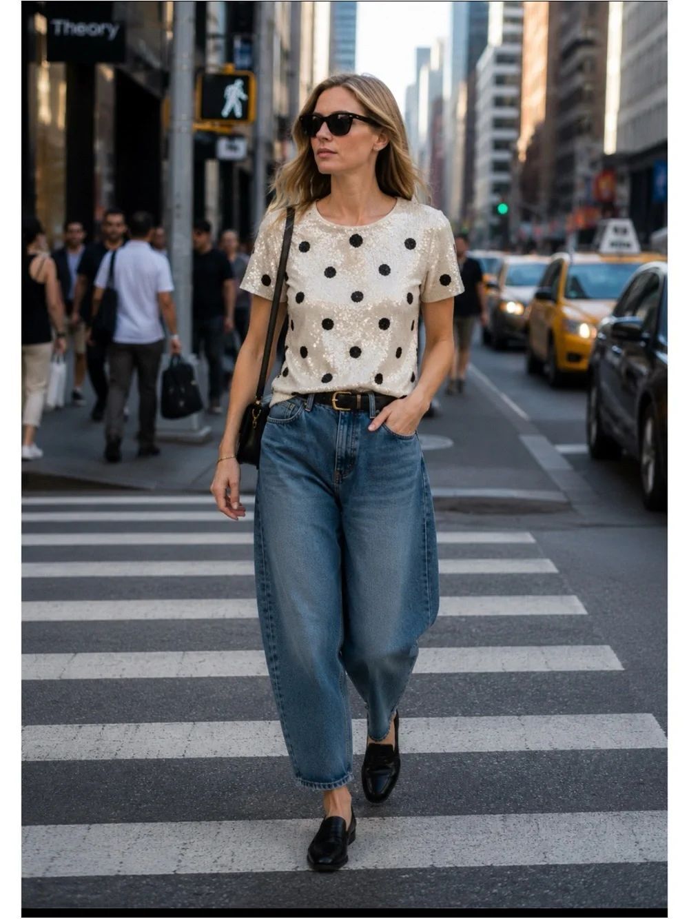 J. Crew Cream Sequin Short-Sleeve Tee with Black Polka Dots Size S